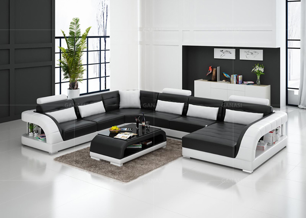 Black Modern Contemporary Sectional Corner Leather Living Room Sofa