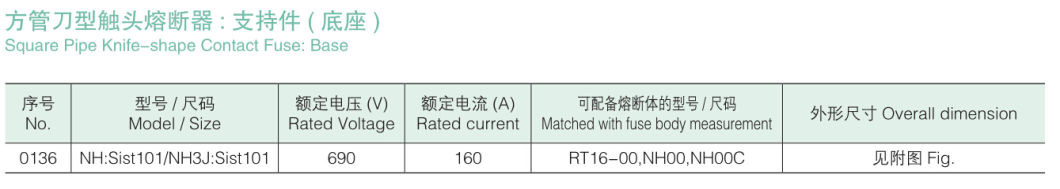 Nh Fuse Base, Square Pipe Knife-Shape Contact Fuse: Base