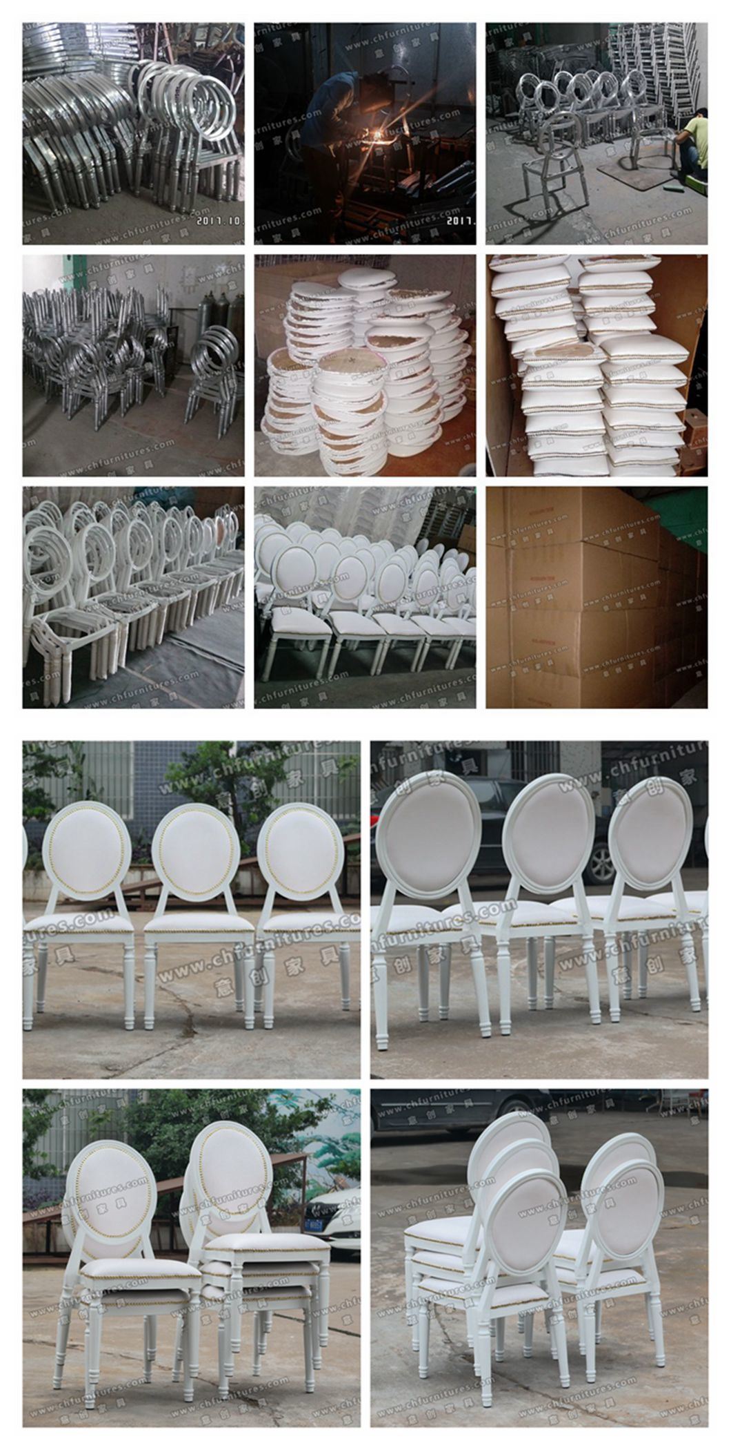 Yc-D04-09 White Stackable Aluminum Metal Hotel Restaurant Dining Banquet Louis Chair