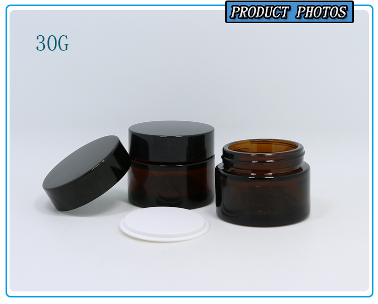 Wholesale Empty 30g Facial Cream Jars Amber Cosmetics Glass Jar with Plastic/Metal/Aluminium Lid for Skin Care