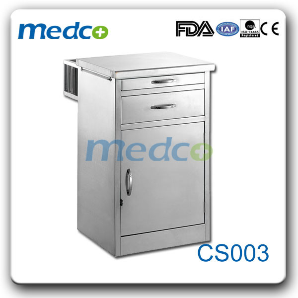 Movable Hospital Stainless Steel Bedside Locker, Bedside Cabinet with Bottle Holder