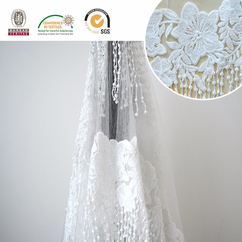 White Lace Fabric Tassels Pattern, Romantic and Beautiful for Wedding C10060