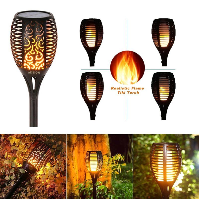 Flicker Flame Light Set Solar Lights Outdoor Lamp Fixture Waterproof Vintage