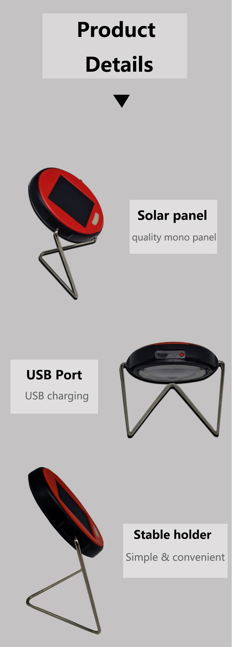 High Quality Portable LED Solar Reading Lamp with Phone Charge