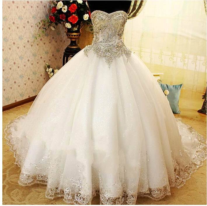 Luxury Strapless Ball Gown Crystal Bridal Wedding Dresses Rfl002