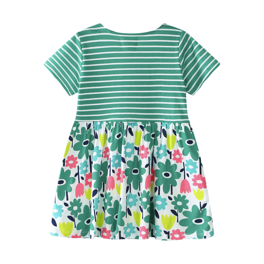 New Stripes Baby Garment Flower Printing Summer Dress for Girl