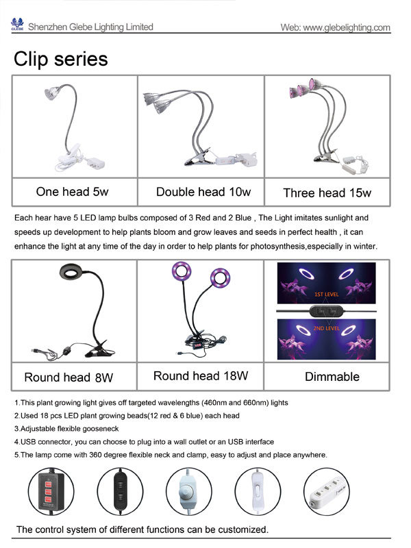 Dimmable Plant Growth Light 18W Flexible Desk Clip Plant Grow LED Light