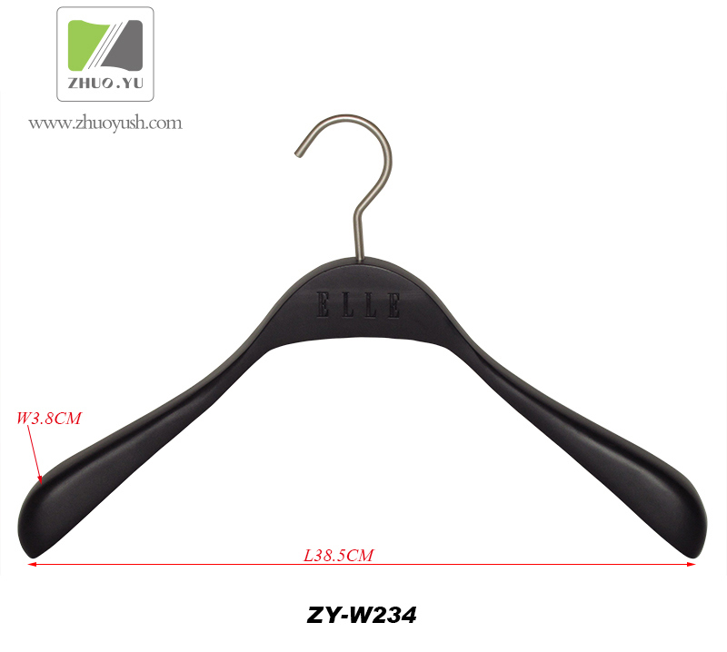 Laser Logo Matte Black Surface Women Wood Cloth / Garment Hanger