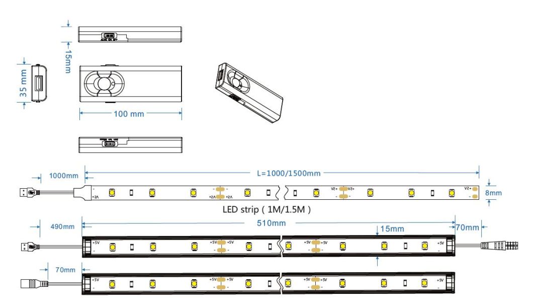 LED Cabinet Sensor Kitchen/Bed/Wardrobe Light Sensor Strip Kit