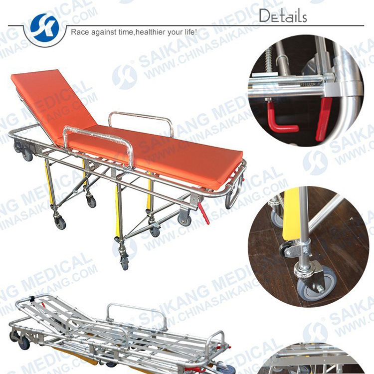 Hospital Folding Stretcher Trolley with Height Adjustable