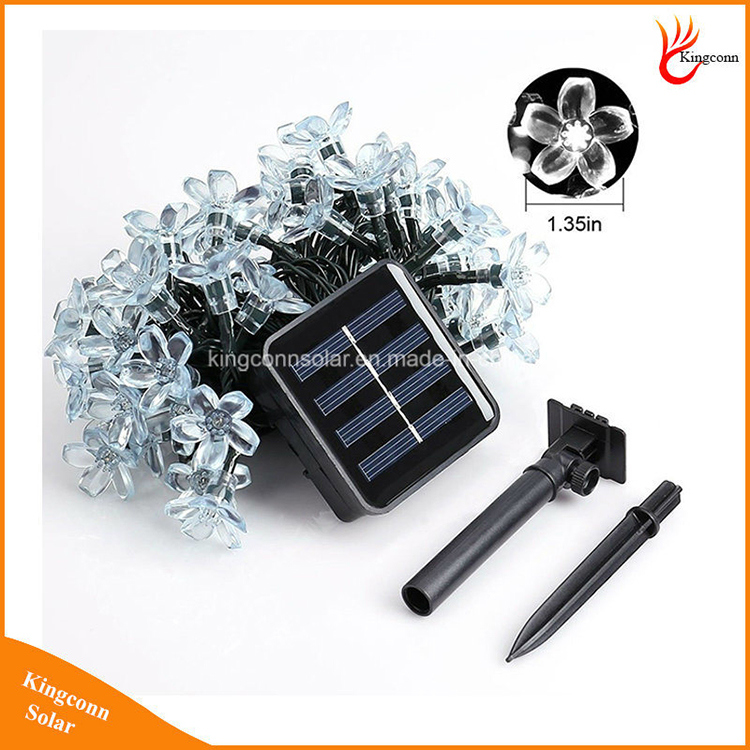 Decorative Peach Flower Solar Battery Rechargeable String Light with 20/30/50 LED Optional Outdoor Lighting