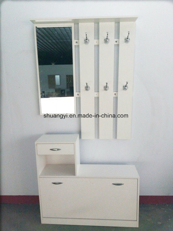 White Modern Design Coat Hanger and Shoe Storage Cabinet