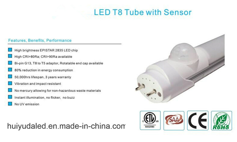 ETL Listed 4FT LED Tube Light with IR Sensor; T8 LED Movement Sensor Tubes with 5 Years Warranty
