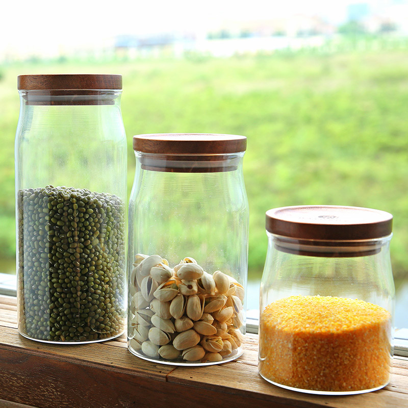Glass Kitchen Glass Storage Canister with Wood Lid