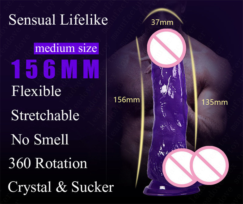 Crystal Dildo Dongs Flexible Penis with Textured Shaft Strong Suction Cup