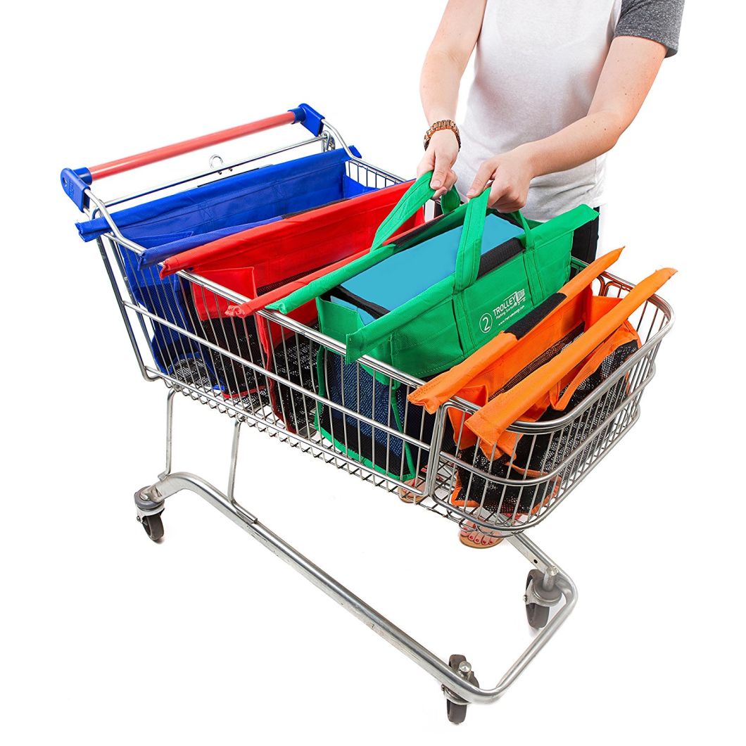 Custom Fabric Promotion Non-Woven Folding Supermarket Trolley Shopping Bag