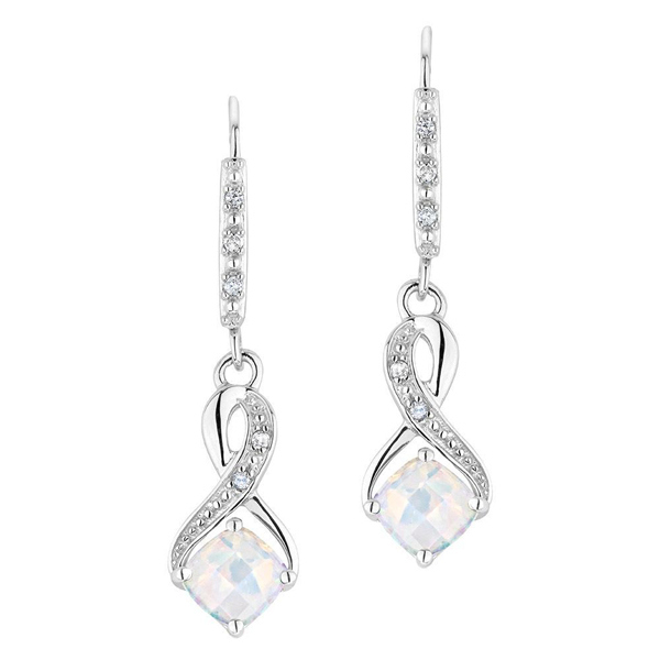 Created Opal and Diamond Sterling Silver Dangle Earrings Wholesales