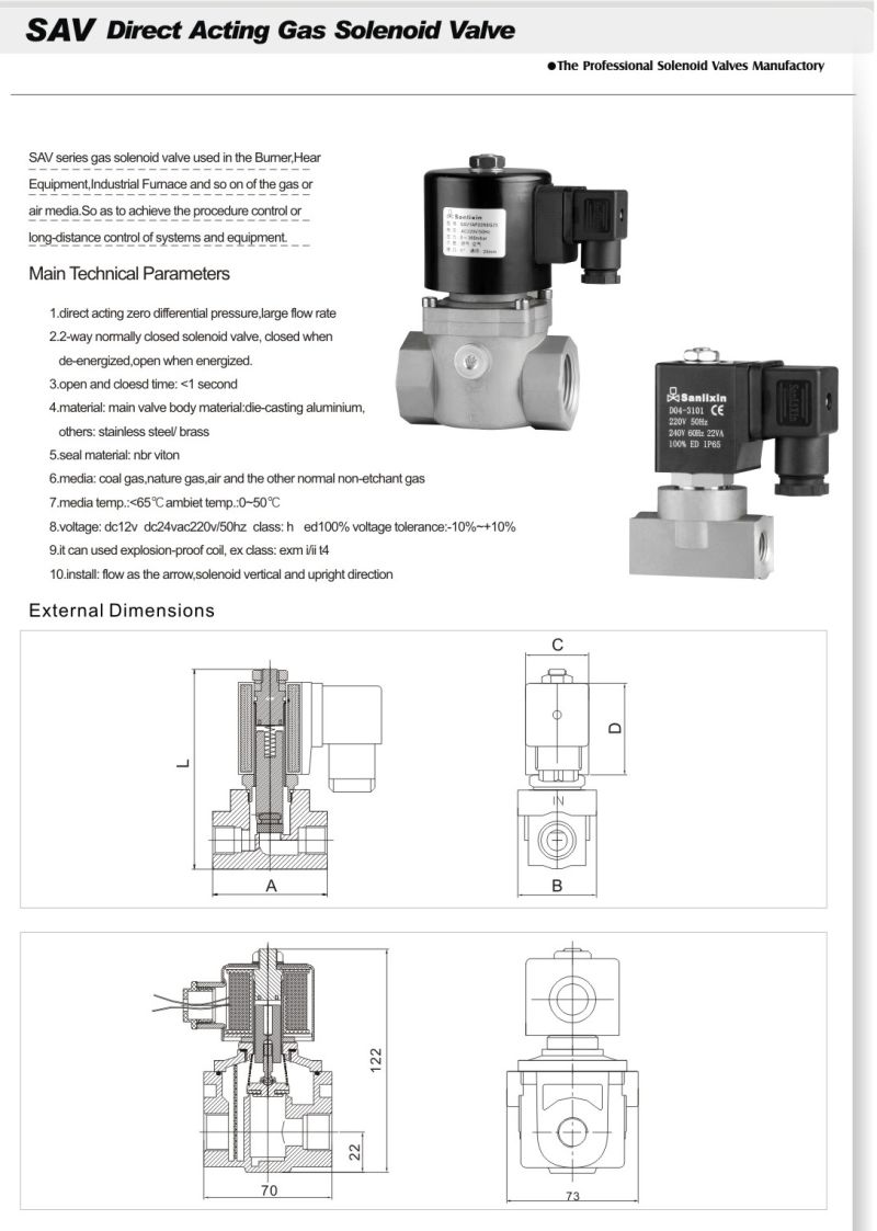 Direct Acting Gas Normally Closed Solenoid Valve