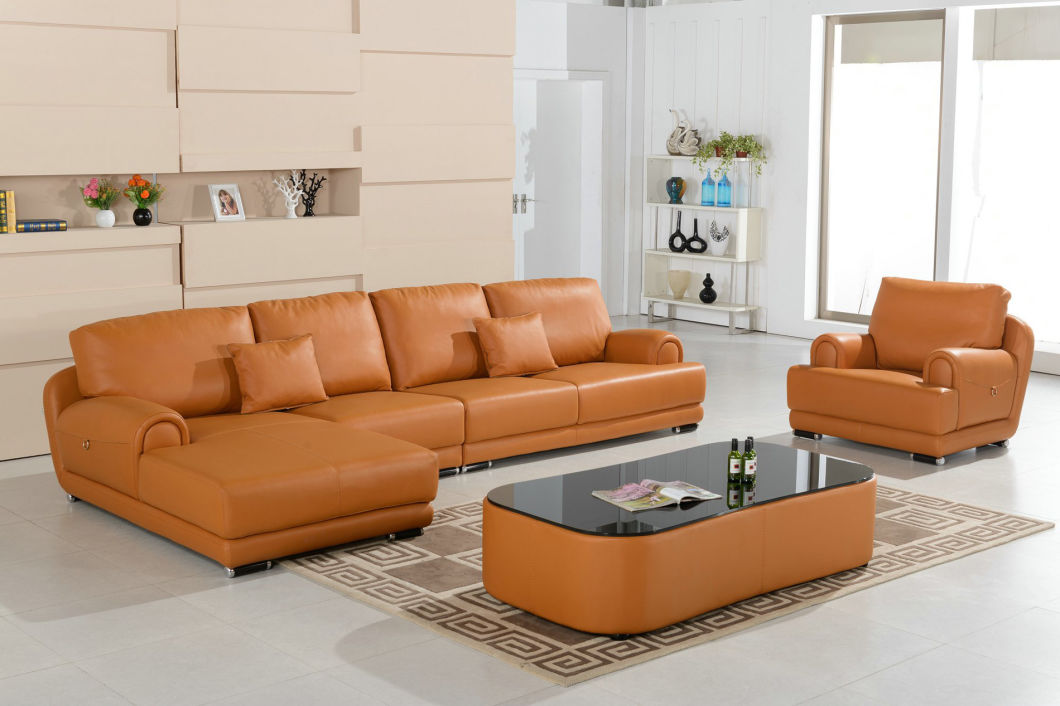 European Classical Modern Living Room Sofa Bed with Real Leather