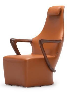 High Quality Royal Furniture Walnut Color Leisure Leather Chair with Ottoman for Living Room