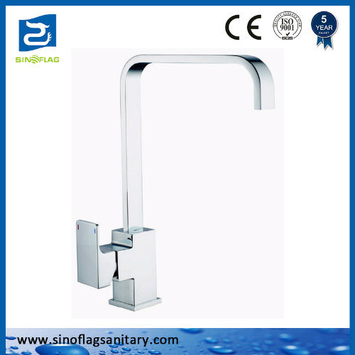 Kitchen Chrome Square Water Faucet Single Hole Mixer Taps