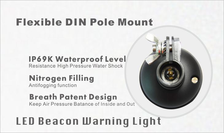 Amber Beacon Flexible DIN Pole Mount Tractor Rotating LED Warning Light ECE R65 IP69K