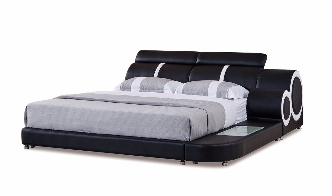 Modern Tufted Headboard Full Leather Bed with Stainless Steel Leg