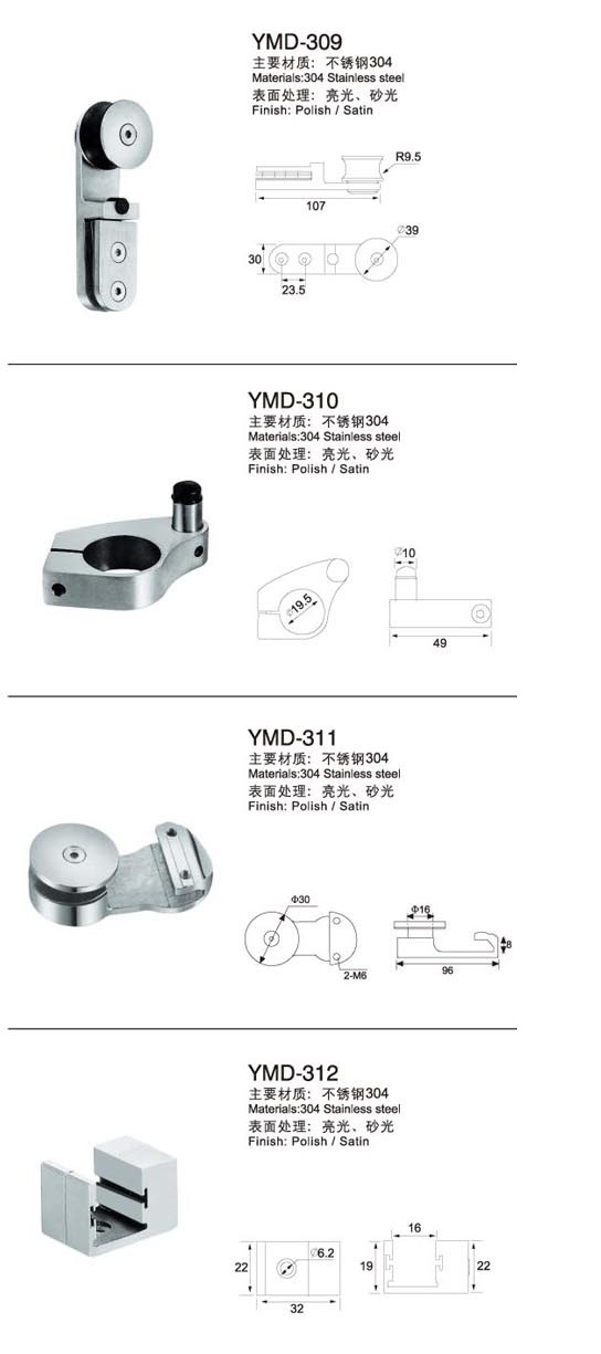 Frameless Shower Accessories for Sliding Door Fitting