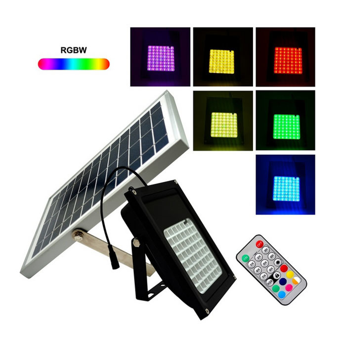 Outdoor IP65 Waterproof 56 LED RGB Solar Flood Light with Remote Control