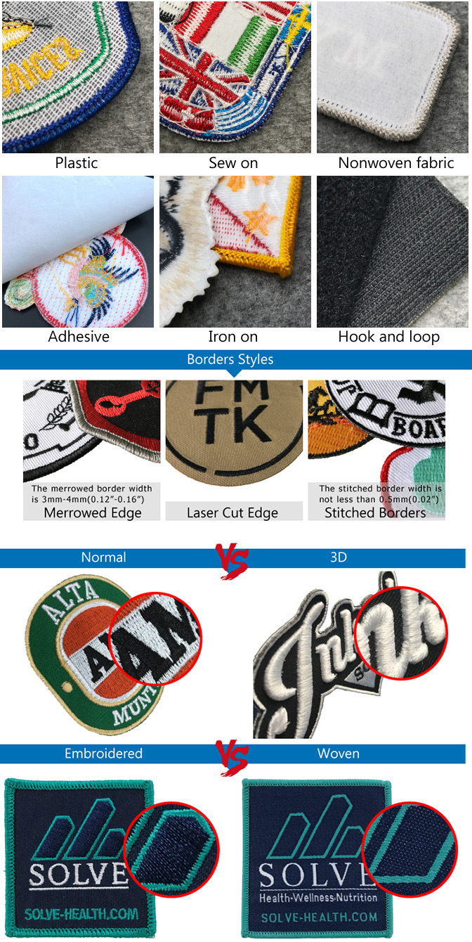 Custom Team Embroidery Woven Velcro Patch with Over Lock Iron on for Clothing