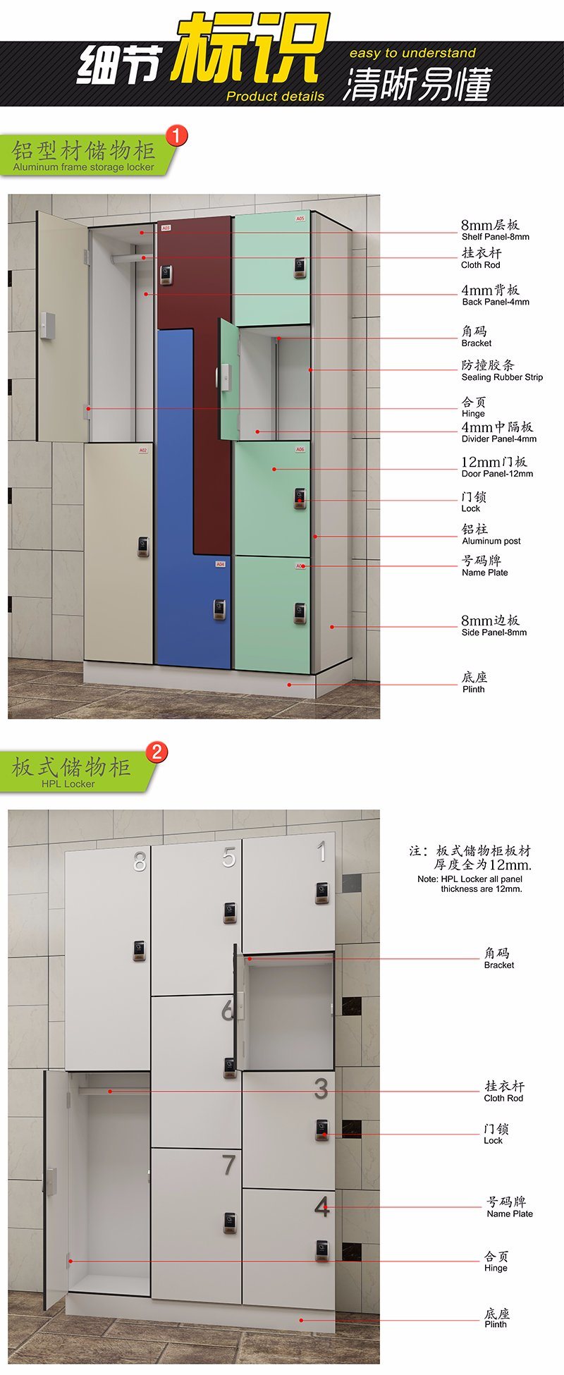 Multiple Color 1030mm Height School Kids HPL Locker