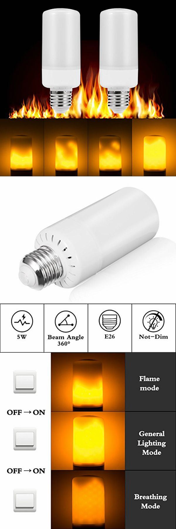 5W E26 1300K LED Flickering Flame Light Bulb for Bar Festival Decoration