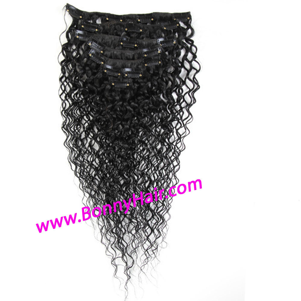 Discount Indian Virgin Human Remy Hair Clip on Hair Extension Curly Style Hair Extension