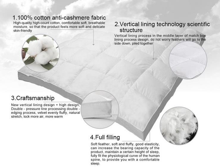 All Seasons Use White Duck/Goose Down Feather Mattress Pad Topper