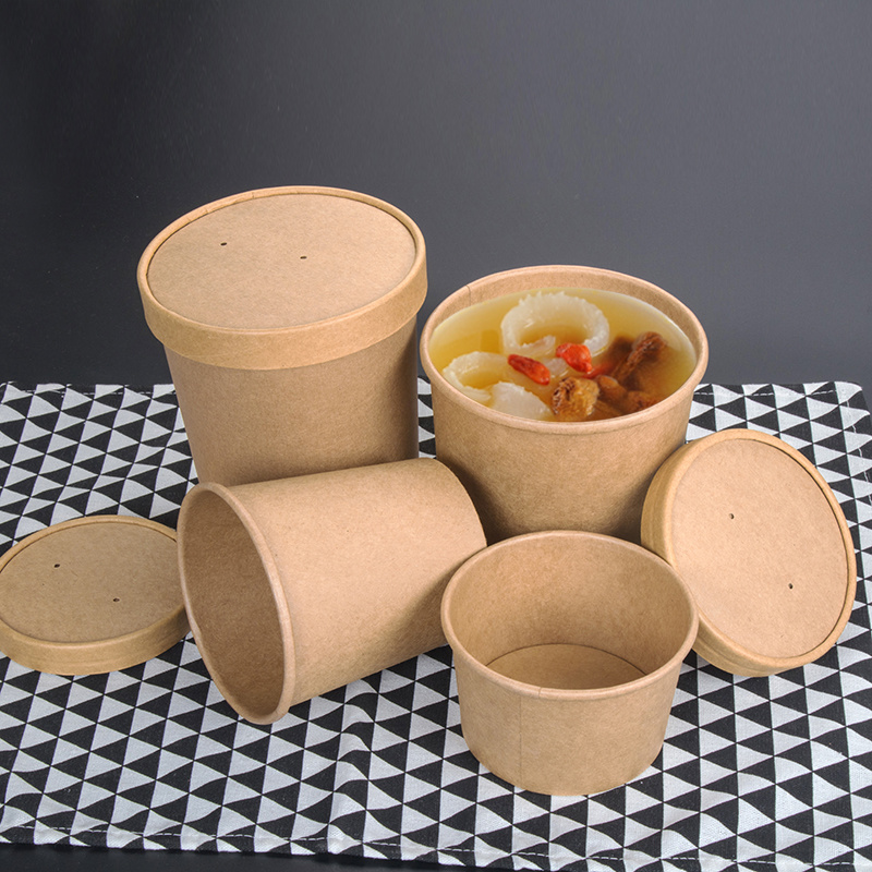 Shine Peak 50PCS Disposable Lunch Box Round Kraft Paper Bowl Packaging Boxes Kitchen Storage Supplies