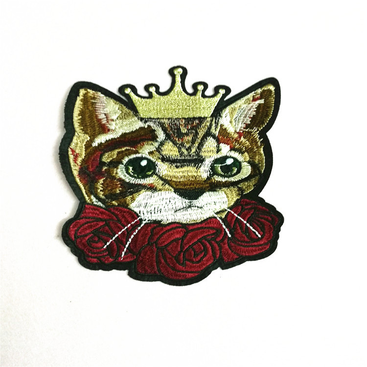 Wholesale Custom Patch Maker Woven Cat Flower Embroidery Patch for Clothing