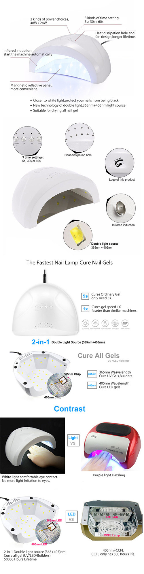 Curing All Kinds of Gel 48W Sunone Sunlight Nail LED UV Lamp