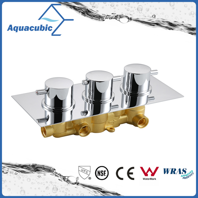 Bathroom Round Brass 3 Way Diverter Chrome Thermostatic Shower Mixer Valve