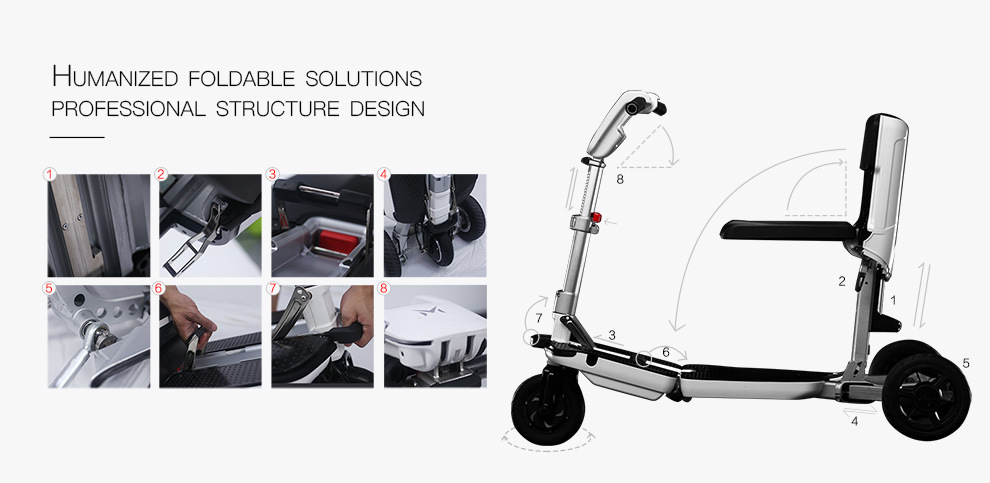 Manufacturer Wholesale Foldable 3 Wheels Folding Electric Mobility Scooter, Electric Vehicle Adult with Seat