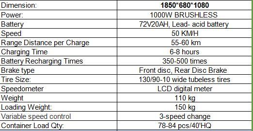 China Quality 1000W 72V 60V 20ah Brazil Mexico Electric Scooter (CCE-S7)