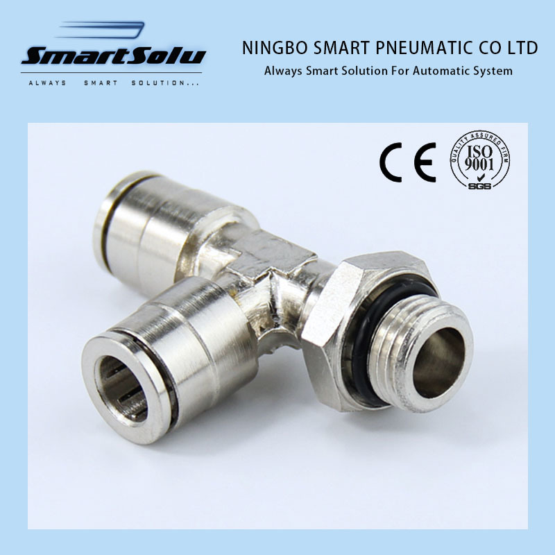 BSPT Brass T Branch Nickel-Plated Push in Pneuamtic Fittings