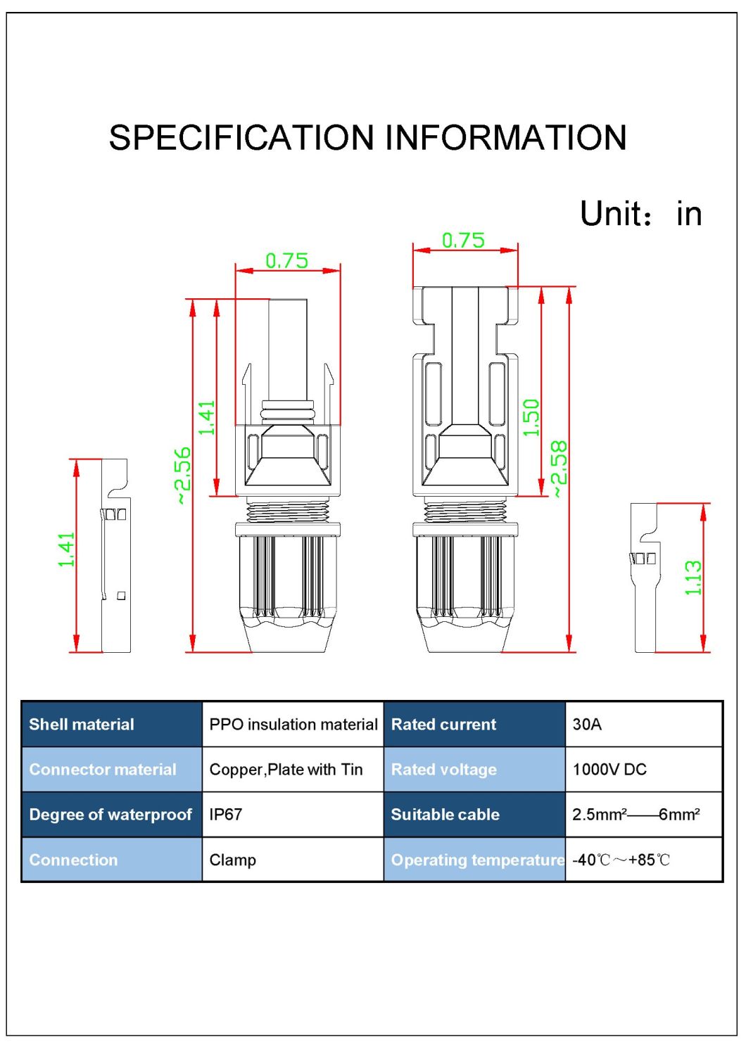 IP67 Mc4 Solar Tinned Copper PV Connector with TUV UL