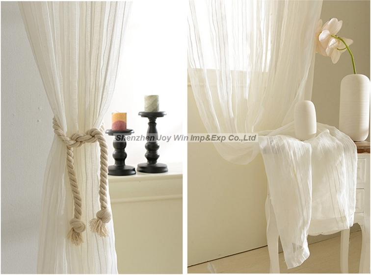 Classic Linen White Stripe Window Screening for Bedroom