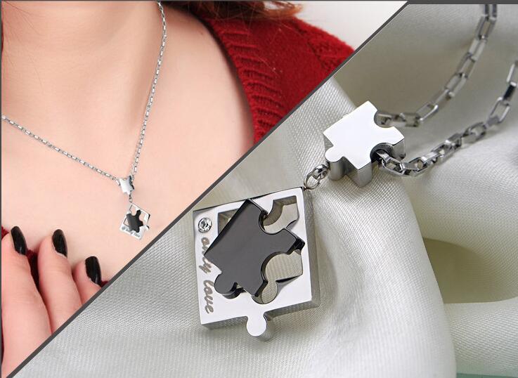 316L Stainless Steel Fashion Jewelry Chain Lovers Puzzle Pendant Necklace
