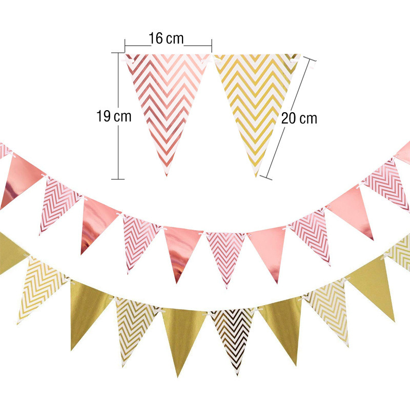 Large Plate Rose Golden Triangle Flag Wave Pattern Banner Gold Color Flag 12 Pieces of Double-Sided Hot Stamping Stripes Pull Flag