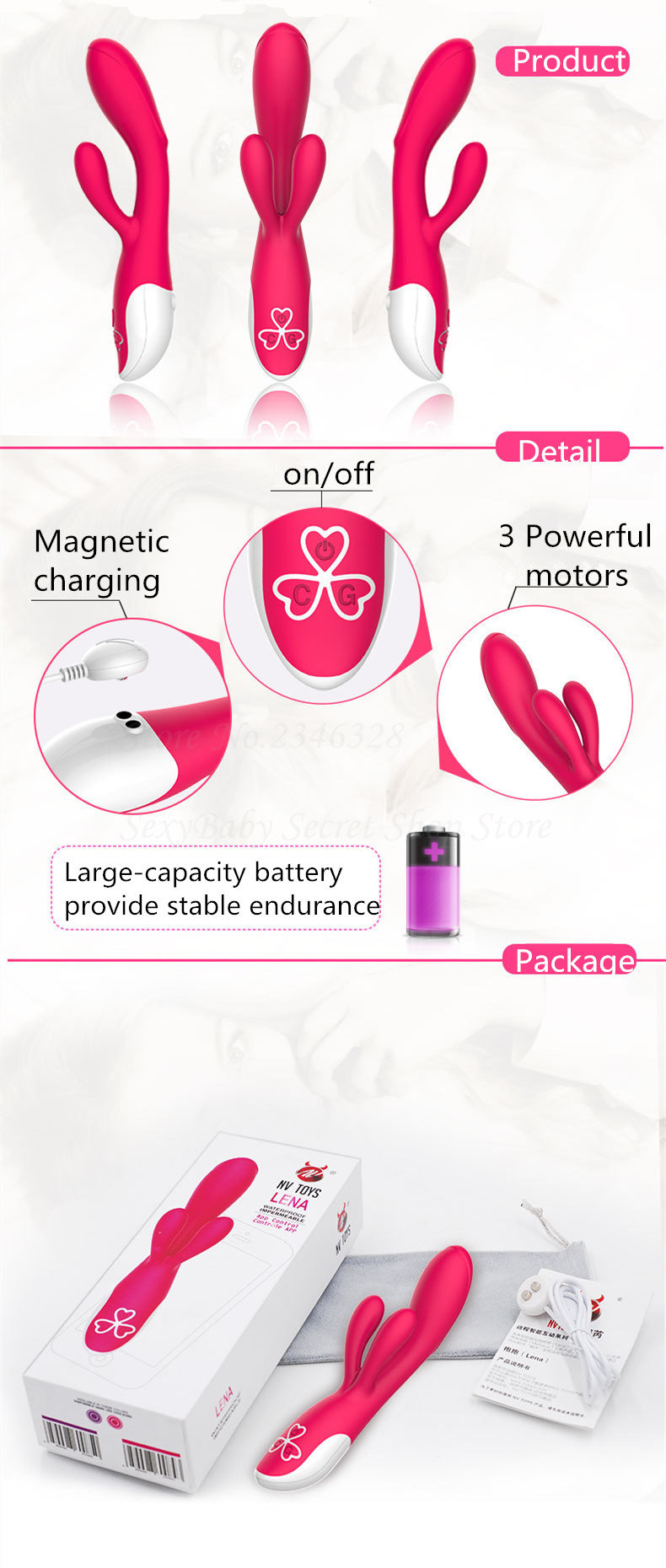 Three Motor USB Rechargeable Rabbit Vibrator G Spot Vibrating Vagina Clit Stimulate Magic Wand Massager Sex Toys for Women