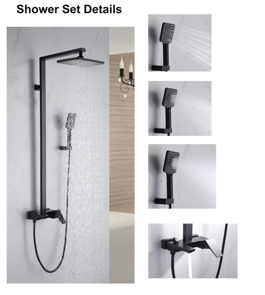 Hot/Cold Water Mixer Matt Black Into The Wall Shower Set (801107B)