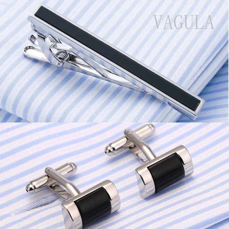 VAGULA Onyx 3PCS Set of Tie Pin Cufflinks 19