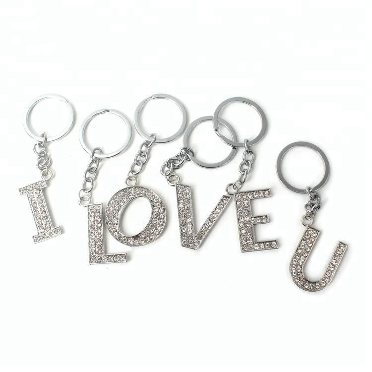 Promotional Casting 3D Shape Letters Number Logo Rhinestone Key Chain