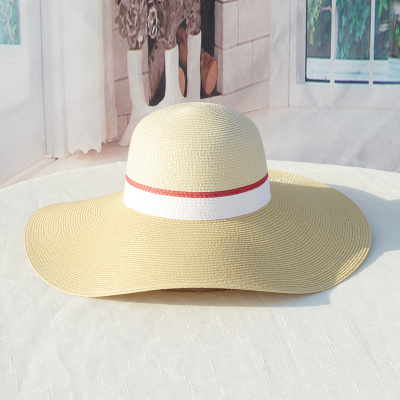 Paper Straw Hat Beach with Customed Logo Bow Women